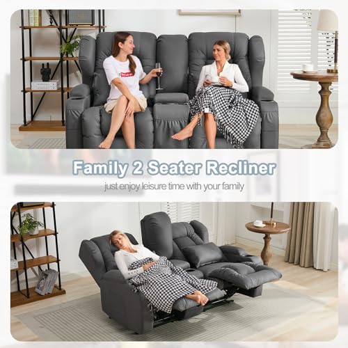 SAMERY 65.5" RV Loveseat Recliner with Console, Beige M86126