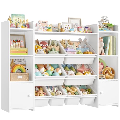 FOTOSOK 55" Toy Storage Organizer with 8 Bins and Bookshelf, Pink J681345