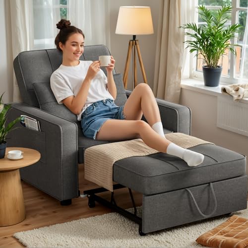 JUMMICO 3-in-1 Convertible Sleeper Sofa Bed with Adjustable Backrest, Beige L703