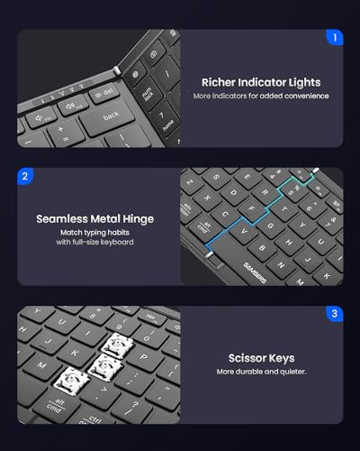 Samsers Foldable Bluetooth Keyboard and Mouse Combo, 2.4G + BT5.0, USB-C Rechargeable, for Windows Android iOS Mac OS N54454