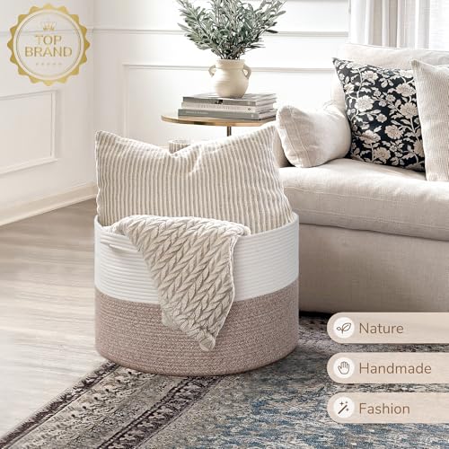 INDRESSME Large Cotton Rope Storage Basket with Handles, 90L Grey R37552