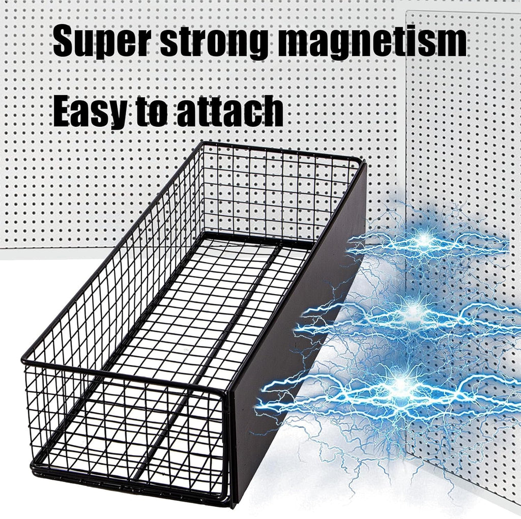 Magnetic Basket for Fridge, Wire Mesh Organizer, Black, 13.77" x 5.11" x 3.26" T9743
