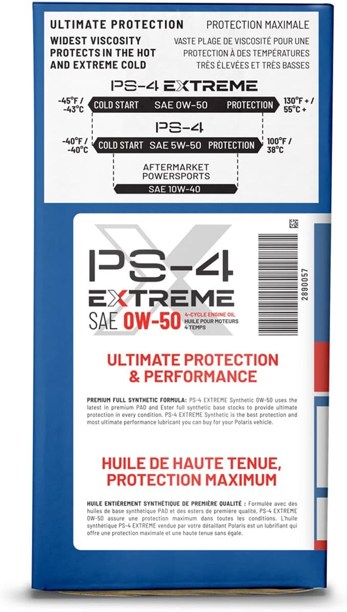 Polaris PS4 Oil Change Kit for RANGER, GENERAL, RZR Models, 0W-50 Synthetic Oil, Filter, Washer P748