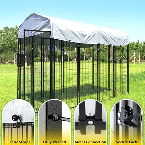 Large Outdoor Dog Kennel with Roof Cover Heavy Duty Welded Wire Steel Dog Pen B5629