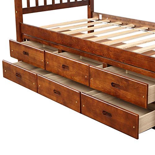 SOFTSEA Twin Platform Bed with Storage Drawers, Solid Wood Frame, White A447