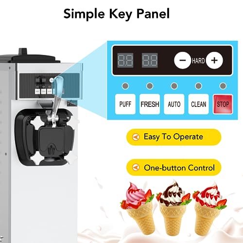 Commercial Ice Cream Maker Machine, 1200W Soft Serve, Auto Clean, 7L Hoppers J793