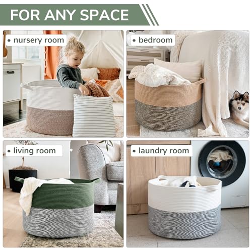 INDRESSME Large Cotton Rope Storage Basket with Handles, 90L Grey R37552
