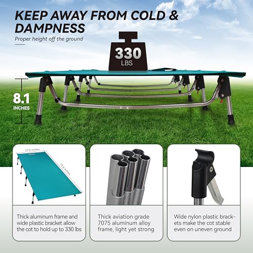 MARCHWAY Lightweight Folding Tent Camping Cot Bed with Lever Lock, Portable, 330Lbs (Black) R945221