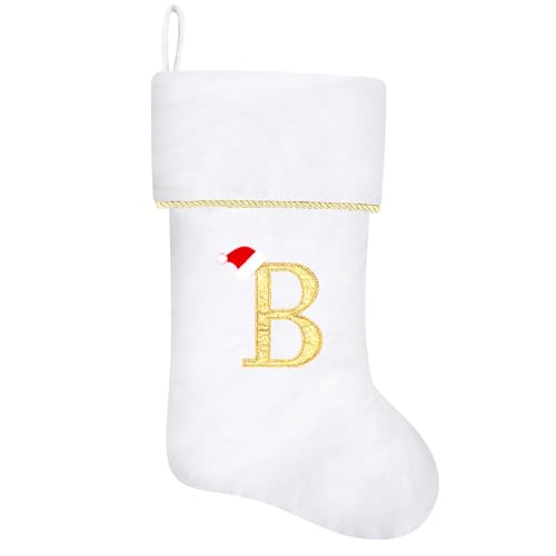 20 Inches Initial Monogram Blue Velvet Christmas Stocking with Gold Trim U394