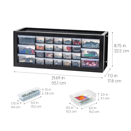 IRIS USA Plastic Drawer Storage Organizer, 24-Drawer Cabinet for Crafts Hardware Tools - Black I685821