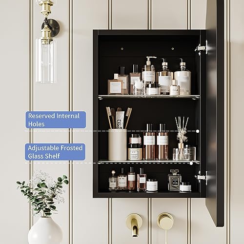 Victorian-Style Recessed Bathroom Medicine Cabinet with Curved Mirror, Black Q2686