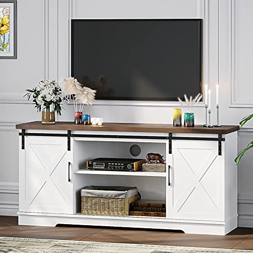 IDEALHOUSE Farmhouse TV Stand for 65 Inch TV with Storage and Shelves, White B5642
