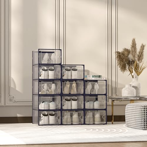 Kuject X-Large Clear Plastic Stackable Shoe Storage Boxes, 12 Pack, Blue Y142131
