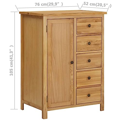 Solid Oak Wood Wardrobe with Hanging Rail and Drawers N32694