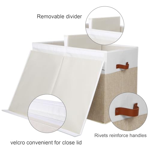 Large Toy Storage Box with Lid and Dividers for Kids, Beige and White X95078