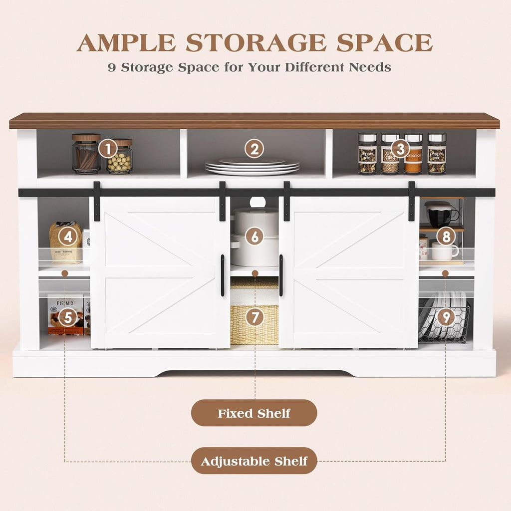 Farmhouse Coffee Bar Cabinet with Sliding Barn Door, White H579601