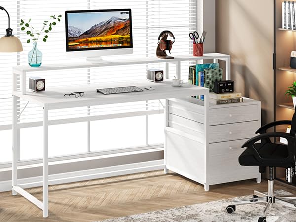 Tribesigns 63 Inch Computer Desk with File Drawer Cabinet F166