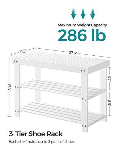 SONGMICS 3-Tier Bamboo Shoe Rack Bench, Entryway Storage, Ink Black X802