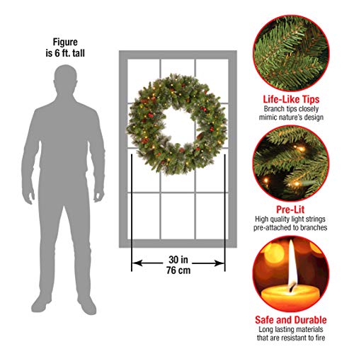 National Tree Company 30 in Pre-Lit Crestwood Spruce Artificial Christmas Wreath with Clear Lights G9281