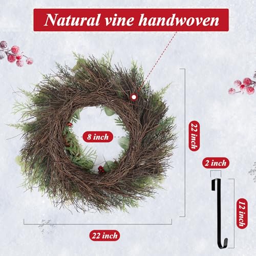 24 Inch Christmas Wreath with Red Ribbon and Pine Cones for Front Door D30392