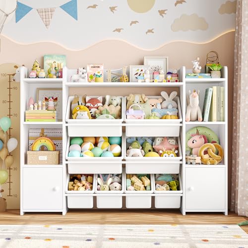 FOTOSOK 55" Toy Storage Organizer with 8 Bins and Bookshelf, Pink J681345