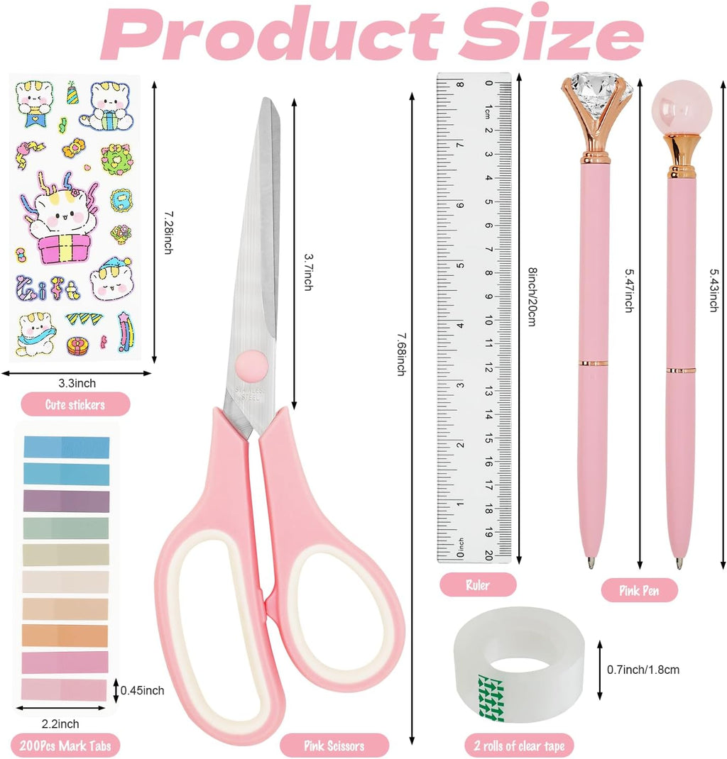 Pink Office Supplies Set for Desk with Stapler, Tape Dispenser, Pen Holder M9244