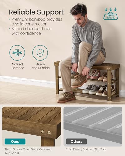 SONGMICS 3-Tier Bamboo Shoe Rack Bench, Entryway Storage, Ink Black X802