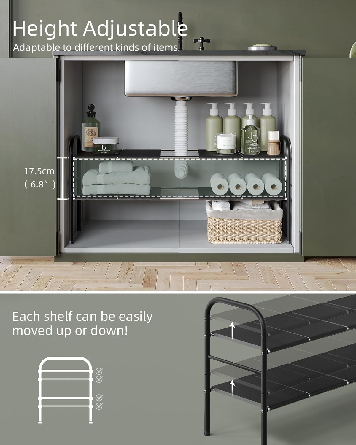 NETEL Under Sink Organizer 2 Tier Expandable Cabinet Shelf W328