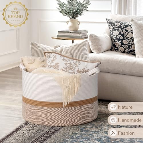 INDRESSME Large Cotton Rope Storage Basket with Handles, 90L Grey R37552