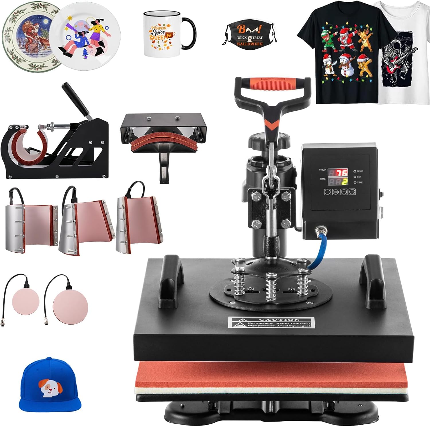 VEVOR 8 in 1 Heat Press Machine Combo 15x15, 360° Swing Away Tshirt Press Machine for Printing Hat Mug T Shirts Cap, Digital Multifunctional Sublimation Heat Transfer Machine