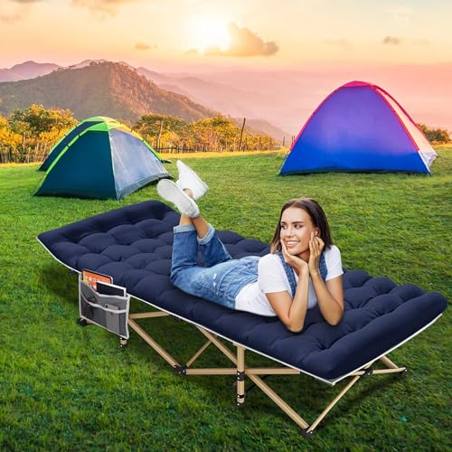 Camping Cot with Mattress, Portable Folding Bed with Carry Bag for Adults C4766