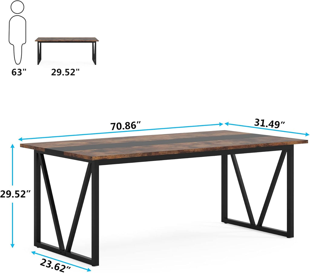 TRIBESIGNS WAY TO ORIGIN Rectangular Wood Dining Table for 6-8 People, Rustic Brown U785