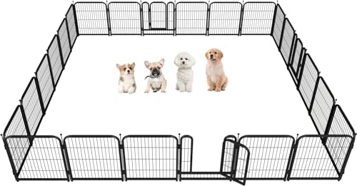 Metal Dog Playpen 40 Inch Height 16 Panels Indoor Outdoor Black-Silver W932257
