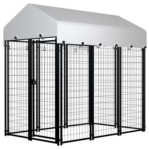 Large Outdoor Dog Kennel with Roof Cover Heavy Duty Welded Wire Steel Dog Pen B5629