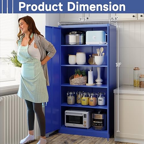 Metal Storage Cabinet with Doors and Shelves, 71" Locking Steel, White L799