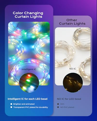 Brightown RGBIC LED Smart Curtain Fairy Lights, 6.6x6.6ft, IP65 Waterproof with Remote A83998