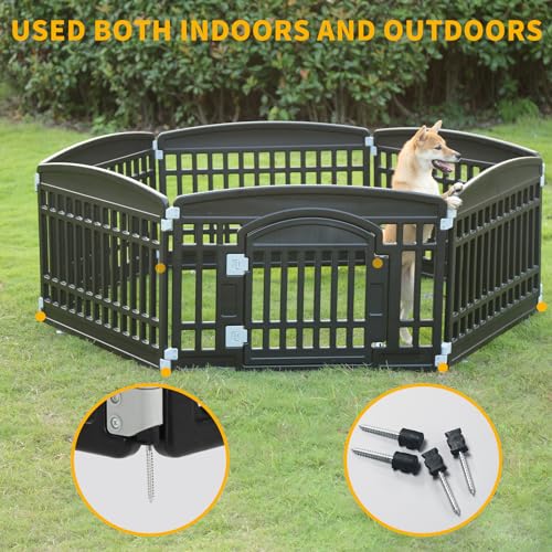 Pet Playpen for Dogs Heavy Plastic Exercise Pen Indoor Outdoor Folding Cage 6 Panels White L83956