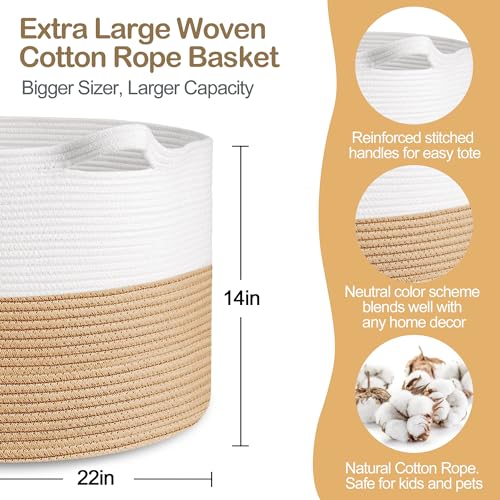 Extra Large Woven Cotton Rope Blanket Basket with Handles A14774