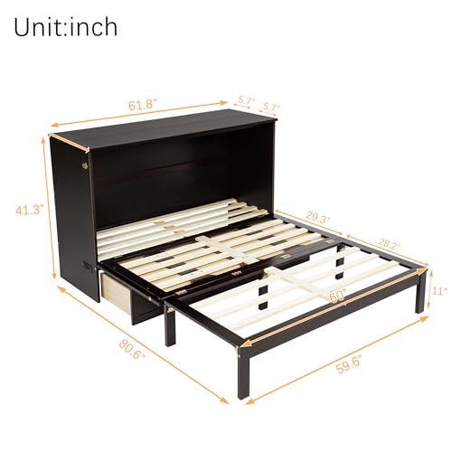 KEIKI Queen Murphy Bed Cabinet with Charging Station & Rattan Design S457376