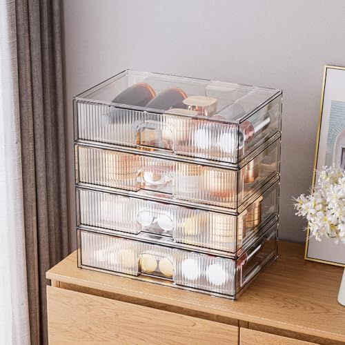 ZHIAI 3 Pack Clear Stackable Acrylic Cosmetic Organizer with Drawers N472
