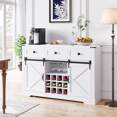 IDEALHOUSE Buffet Cabinet with Storage, Farmhouse Coffee Bar, White W2045