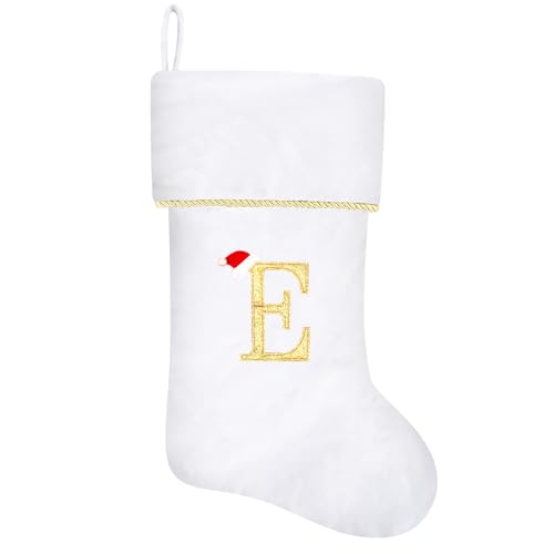 20 Inches Initial Monogram Blue Velvet Christmas Stocking with Gold Trim U394