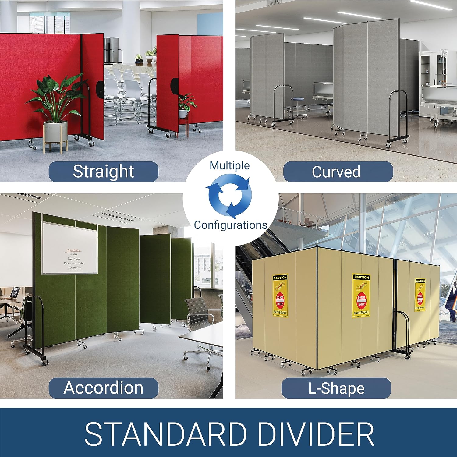 5-Panel Folding Room Divider with Metal Frame, 6'H x 9'5"W, Grey Smoke Fabric P4562