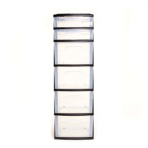 HOMZ Drawer Tower 6-Tier Clear Plastic Storage Organizer Cart, White Frame M699167