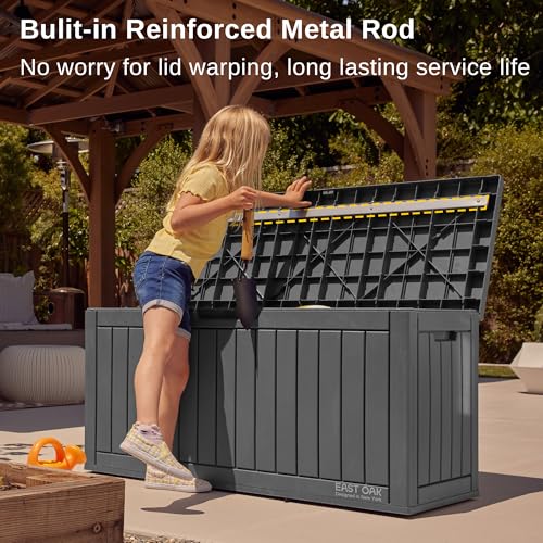 EAST OAK 60 Gallon Waterproof Outdoor Storage Box, Grey A4870