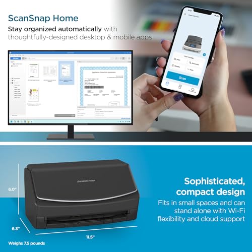 ScanSnap iX2500 Wireless and USB Document Scanner with Touchscreen, 100 Page ADF, White P500137