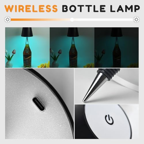 Wireless Bottle Lamp, Rechargeable Touch LED Wine Bottle Light with RGB Breathing Light, White 2PCS C3730