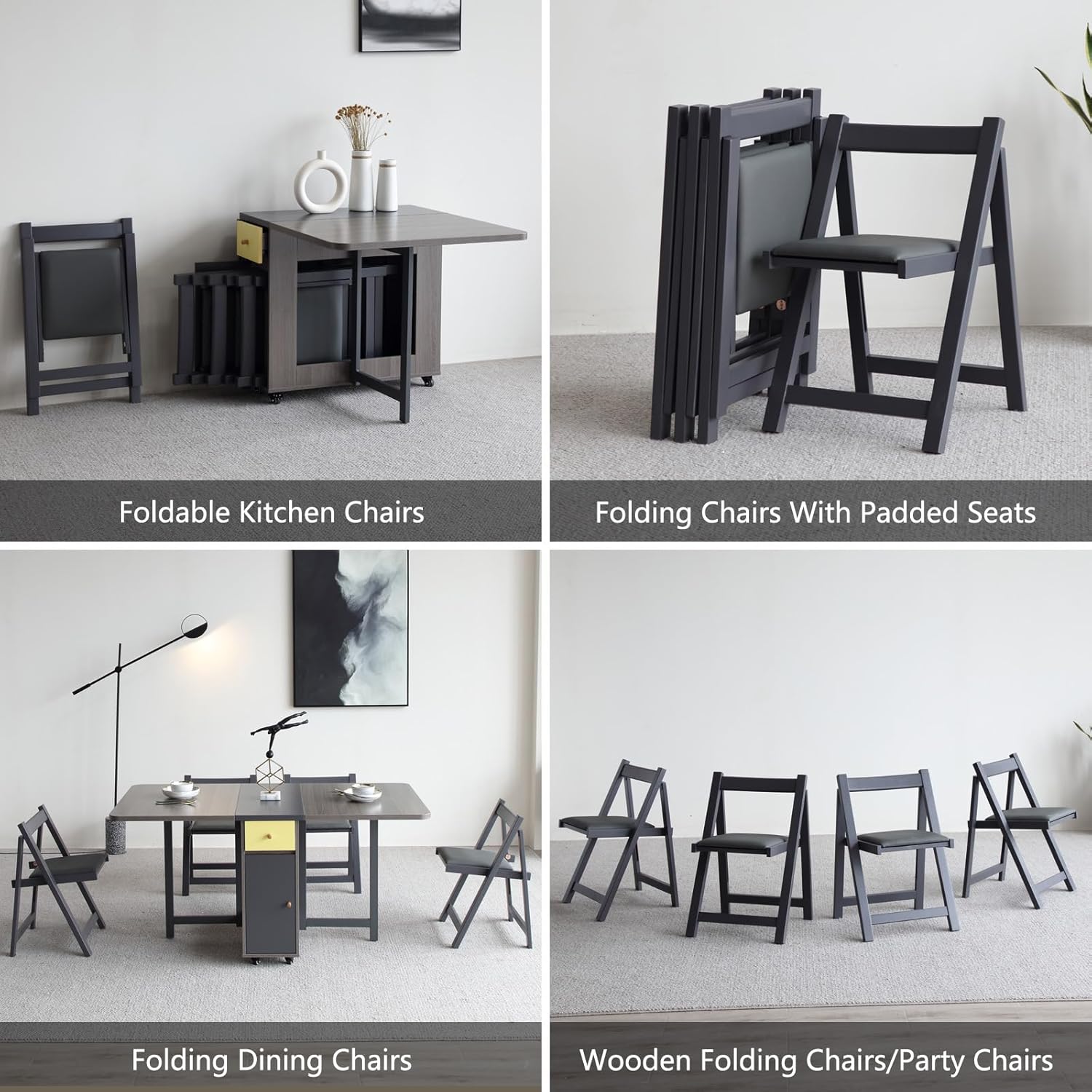 5-Piece Folding Dining Table and Chairs Set, Space Saving, Grey N220079