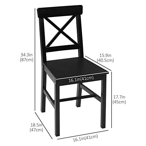 HOMCOM Modern Farmhouse Dining Chairs Set of 2, Wooden Cross Back, Black R739