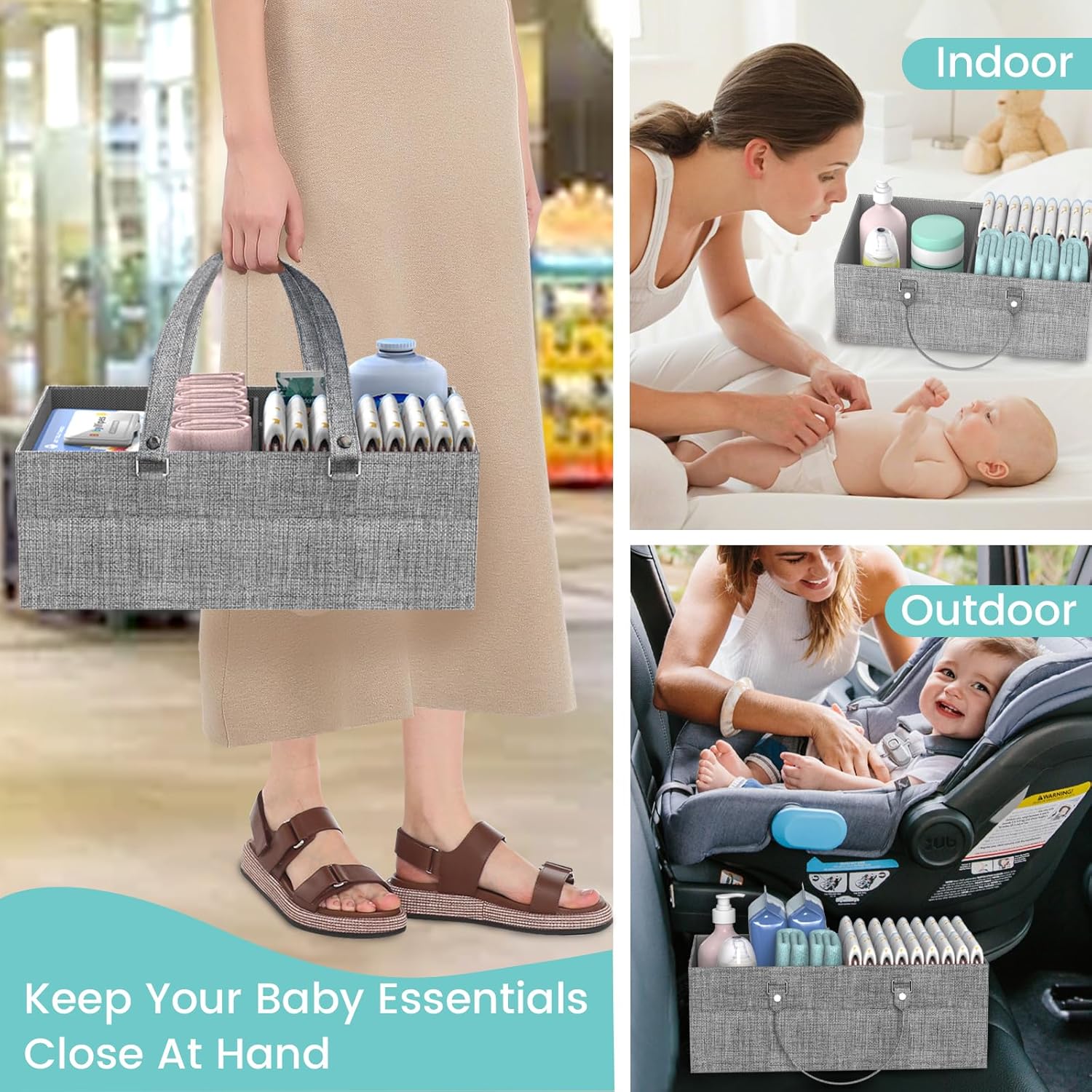 2-in-1 Baby Diaper Caddy & 3-Tier Rolling Cart with Dividers, Metal, Easy to Assemble W57587
